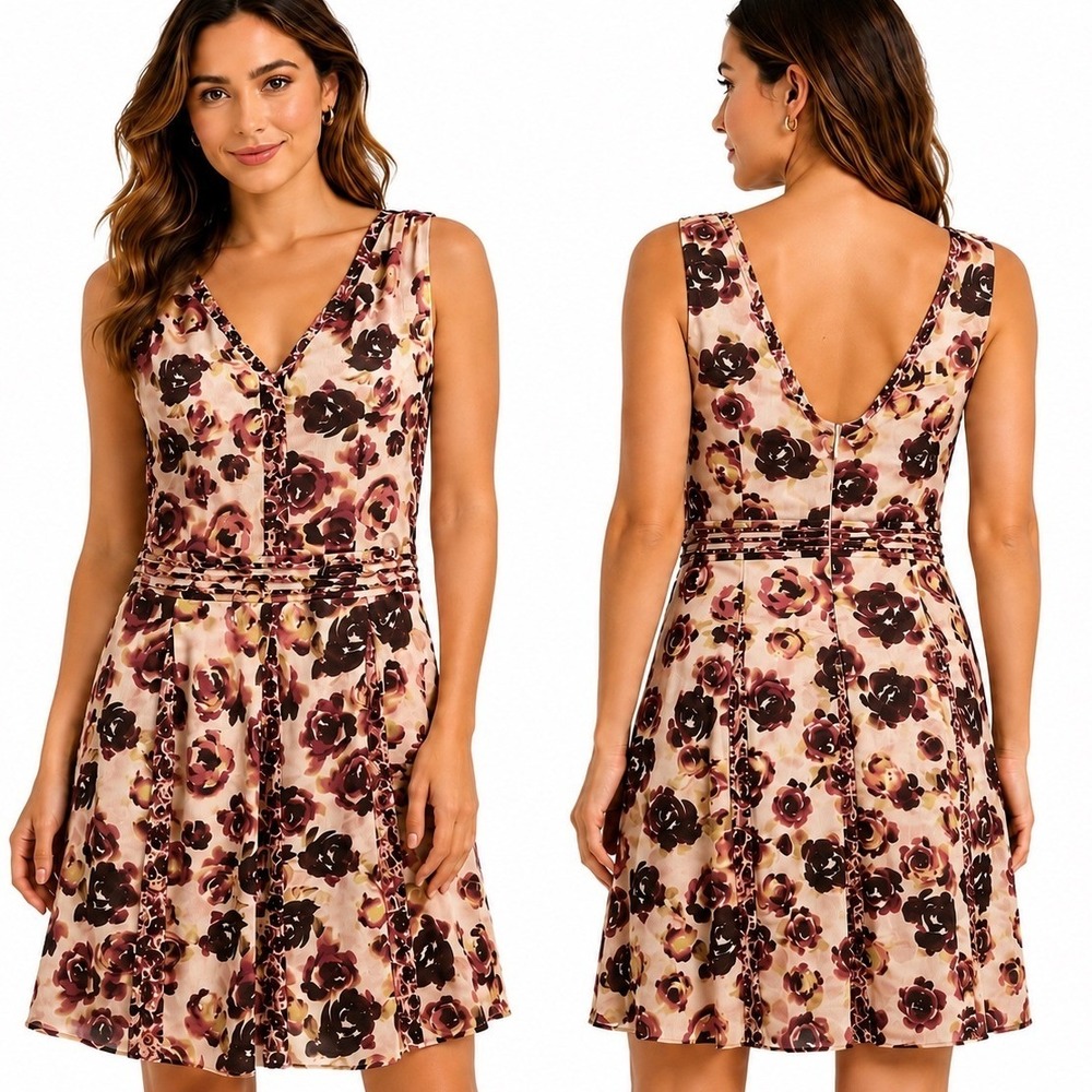 Simply Vera Vera Wang Tank Dress Women Small Pink Floral New Ruched Waist V-Neck